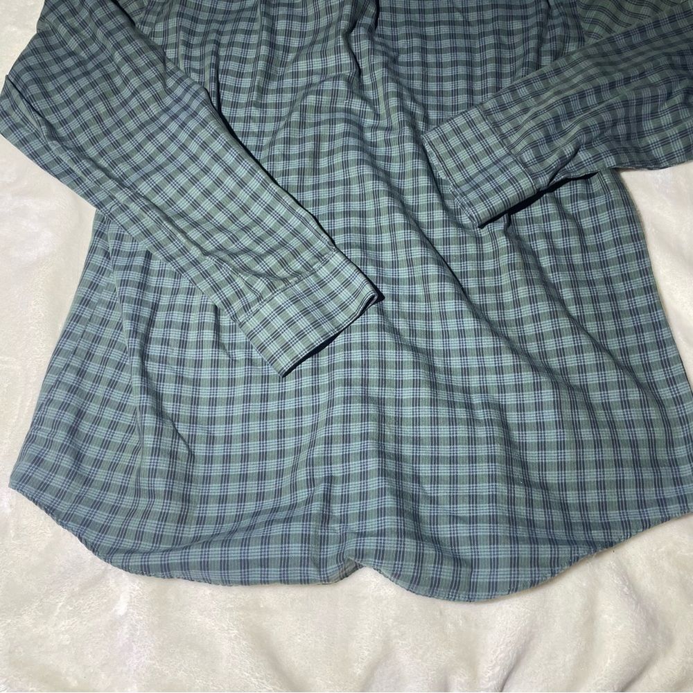 Men's 16-16 1/2 Neck Dark Green Plaid Button Down Dress Shirt - Large - Picture 8 of 11